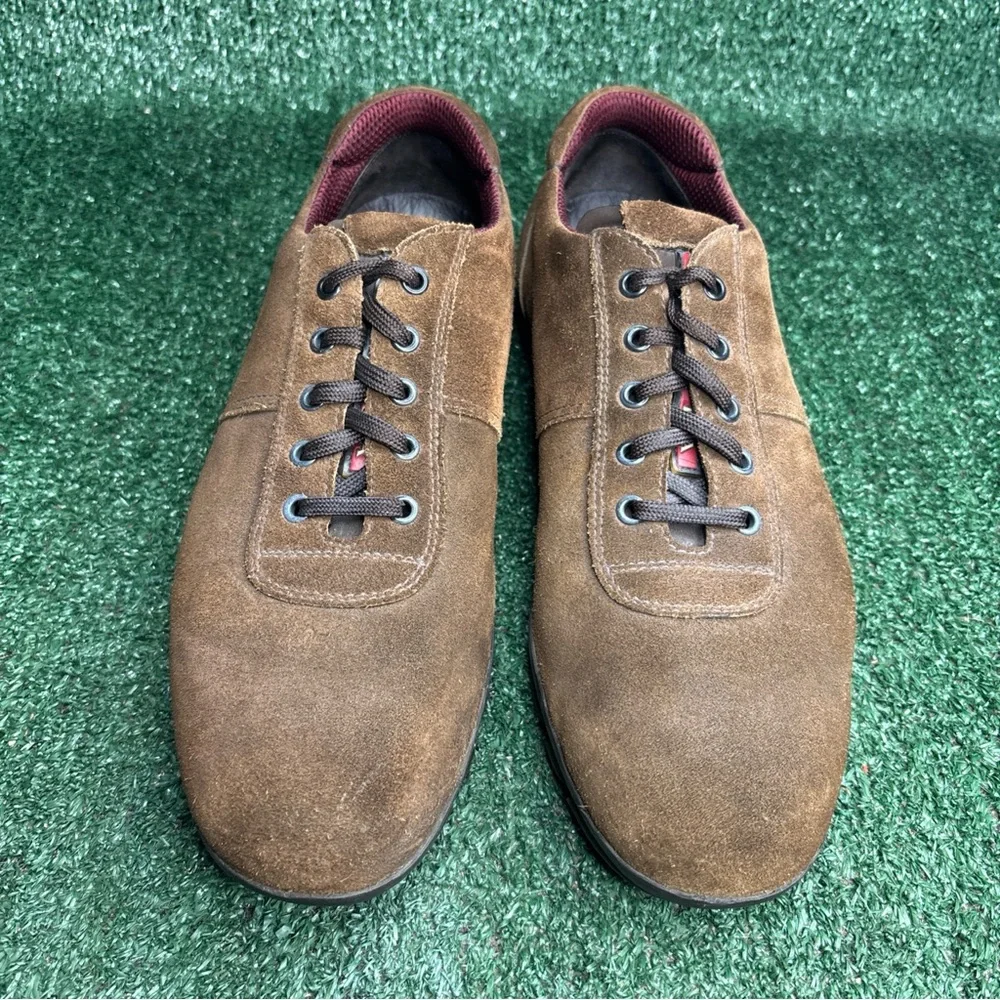 Prada 4E1252 Low Top Lace Up Sneakers Brown Suede Italy Mens Size US 10 - Picture 2 of 12
